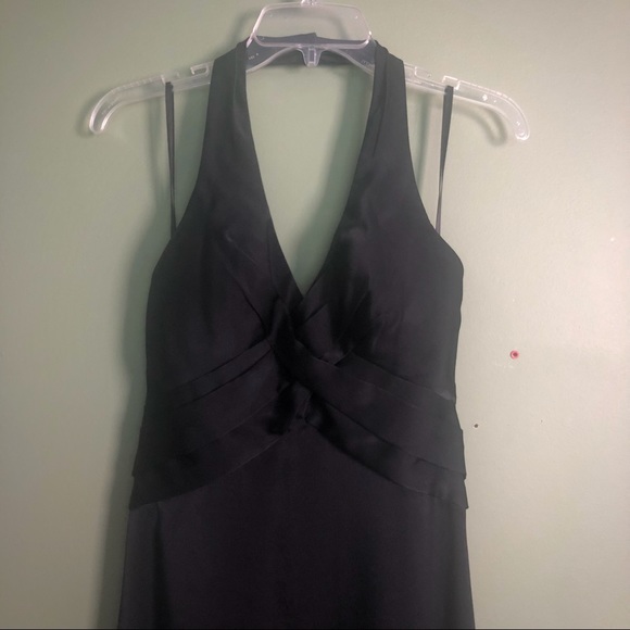 Black Satin Evening Prom Cocktail Gown Halter Top - Picture 4 of 15